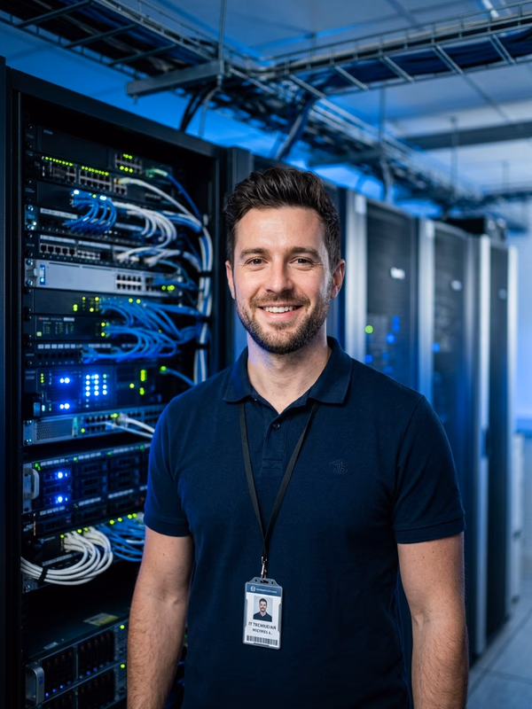 Geschäftsführer Gustin IT am Server-Rack